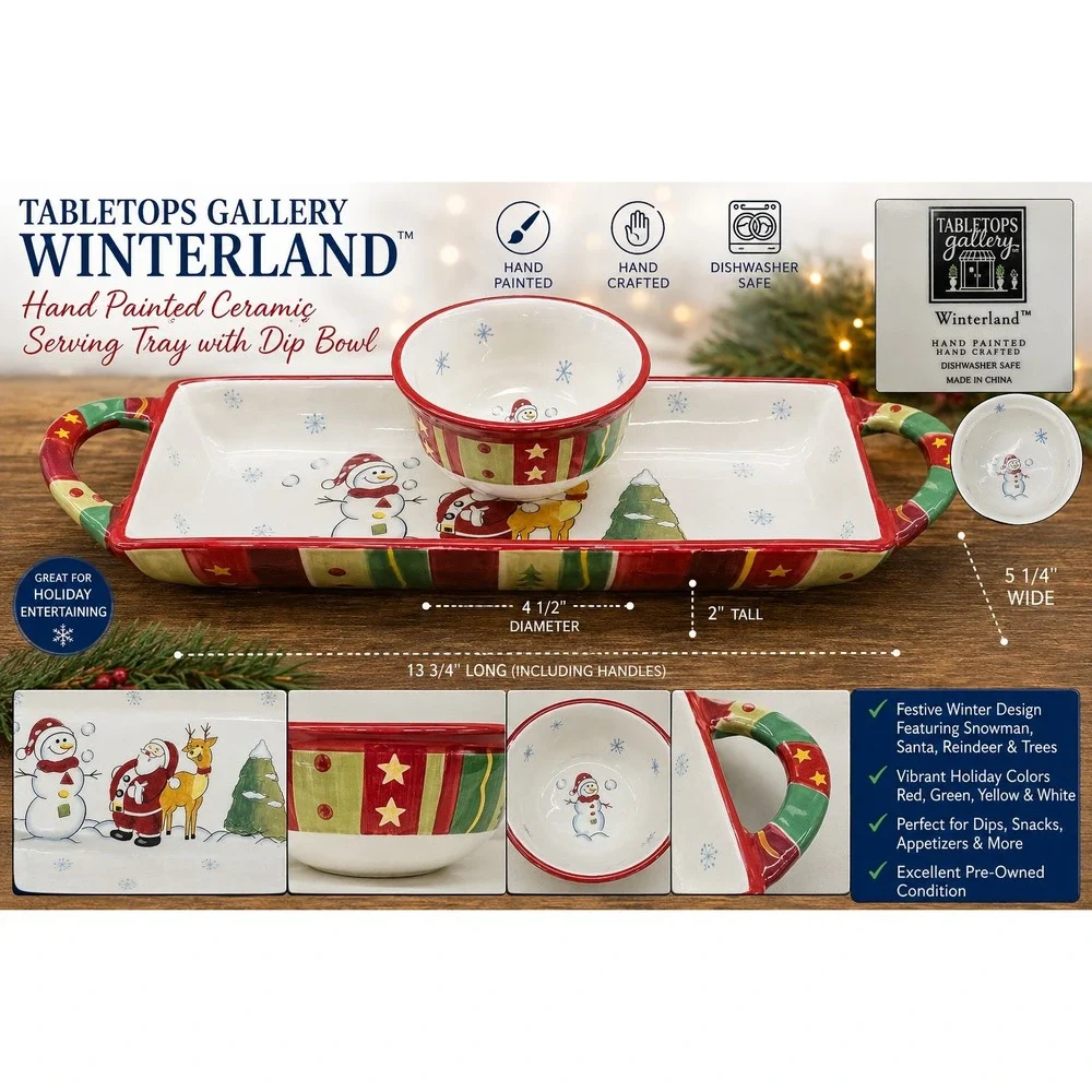 Tabletops Gallery‎ Winterland Christmas Chip and Dip Serving Tray and Bowl Set